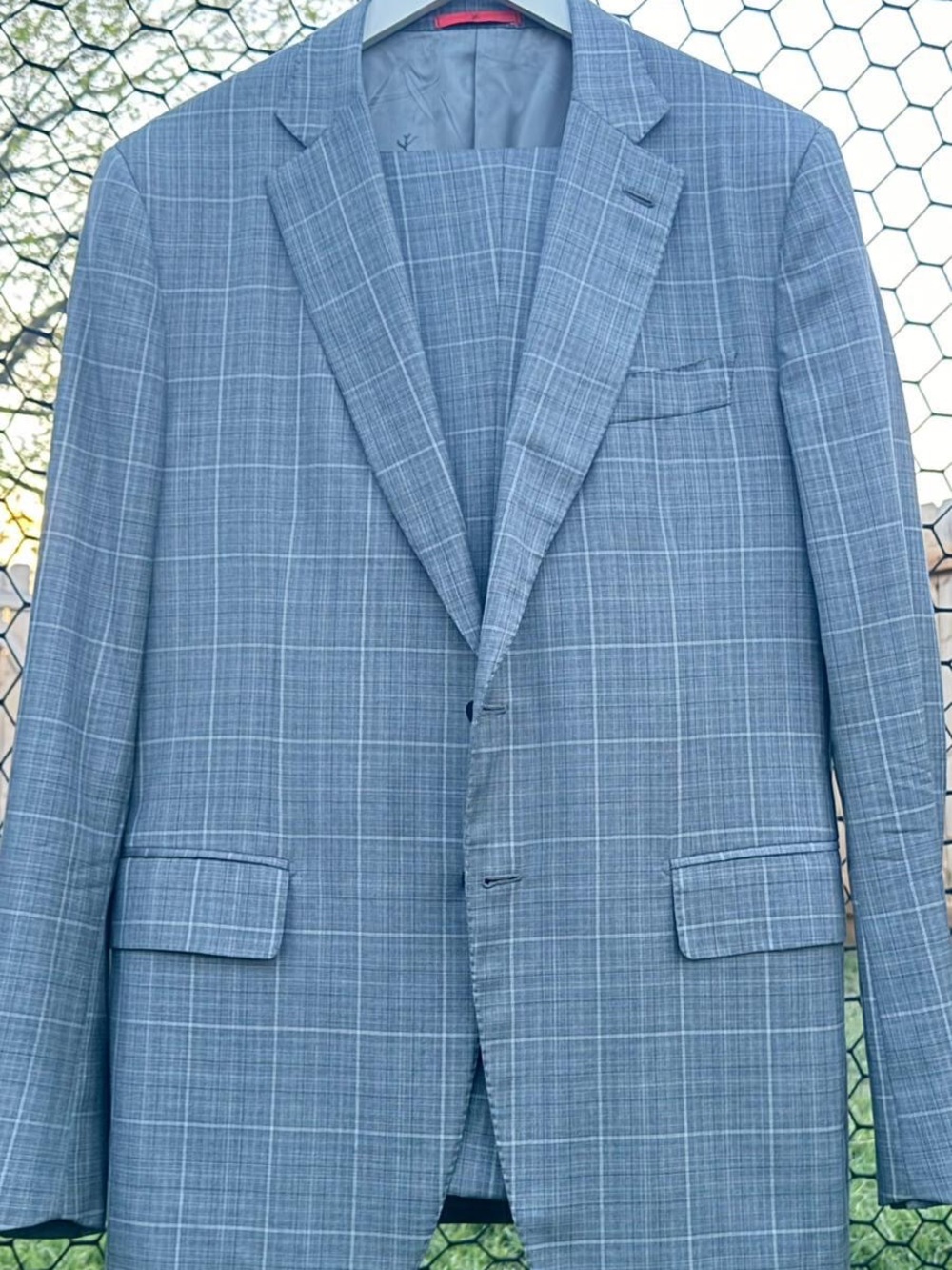 Isaia Light Blue Windowpane Wool Blazer